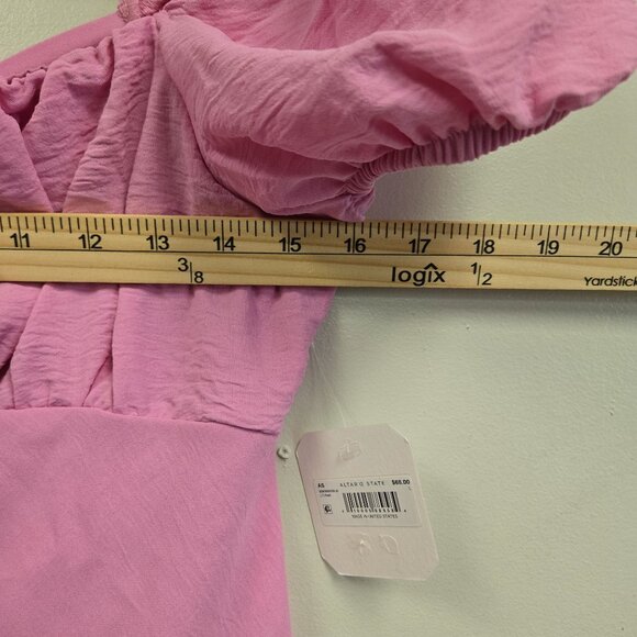 NWT Altard State Women's L PastelPink Puff Sleeve Mini Milkmaid Dress Back Tie D - Picture 9 of 13